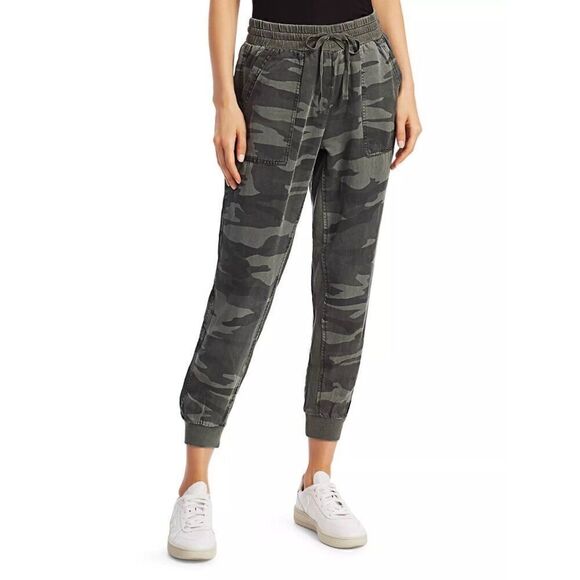 Splendid Green Camouflage Pull On Cropped Rayon Jogger Pants Medium - Picture 1 of 12